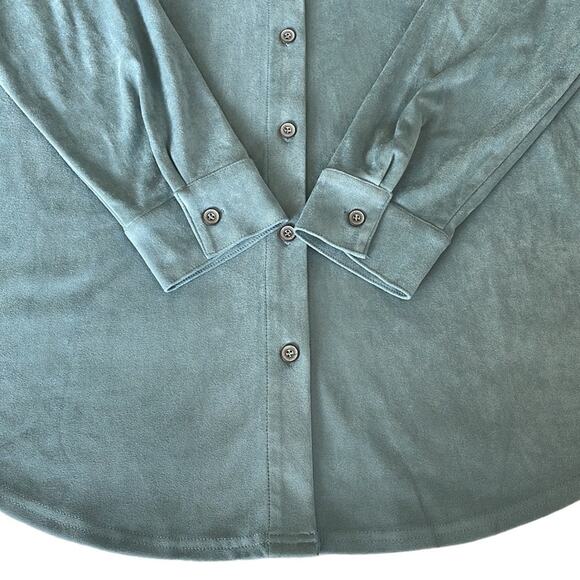 Soft Surroundings Blue Suede Button Down Boyfriend Oversized Tunic Shirt Size L - Picture 4 of 6